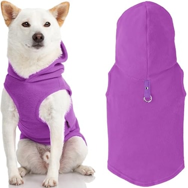 Gooby Fleece Vest Hoodie Small Dog Pull Over Hooded Fleece Jacket with Leash Ring Purple XSmall