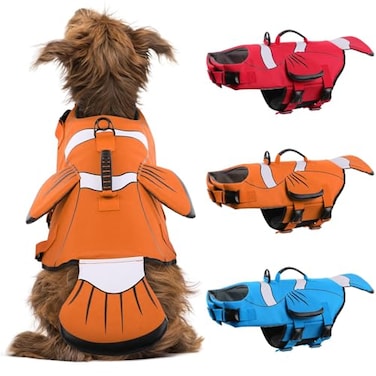 DENTRUN Dog Life Jacket for Swimming Boating High Visibility Pool Beach Safety Vest with Rescue Handle Adjustable Puppy Life Preserver with Superior Buoyancy Flotation for Small Medium Large Dogs