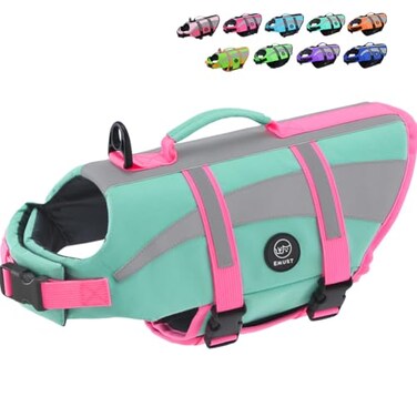 EMUST Dog Life Vests Adjustable Dog Life Jackets for Small Dogs with Enhanced Buoyancy Small Dogs Flotation Vest with Durable Rescue Handle NewTurquoiseXS