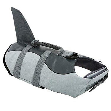 Queenmore Dog Life Jacket Ripstop Shark Dog Safety Vest Adjustable Preserver with High Buoyancy and Durable Rescue Handle for SmallMediumLarge Dogs Grey Shark XSmall