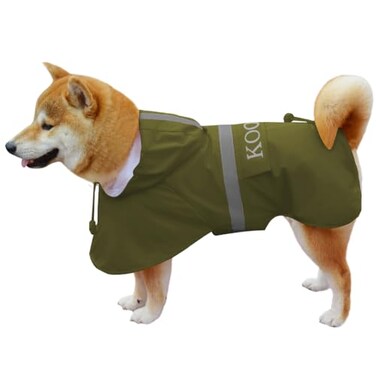 KOOGAL Green Waterproof Raincoat 2XL for Small Dogs Adjustable Windproof Reflective Strips
