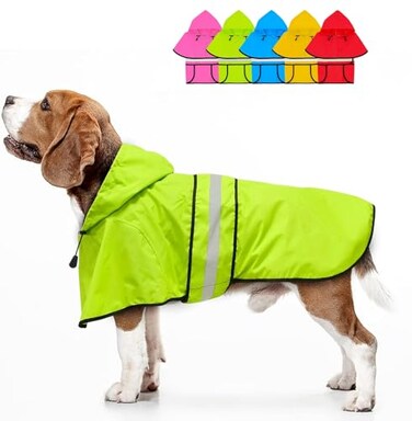 Dolitego Dog Raincoat Reflective Hooded Dog Rain Jacket with Harness Hole Lightweight Doggy Rain Coats for Small Dogs Adjustable Pet Slicker Poncho Small Green