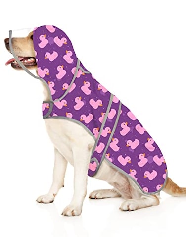 HDE Dog Raincoat with Clear Hood Rain Jacket Poncho for Small Medium Large Dogs Ducks Purple 3XL