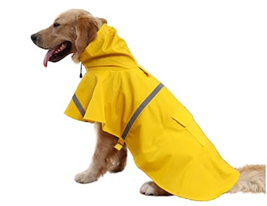 Mikayoo Large Dog Raincoat Adjustable Pet Waterproof Clothes Lightweight Rain Jacket Poncho Hoodies with Strip ReflectiveYellowM