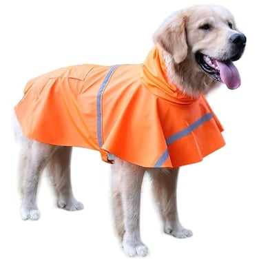 NACOCO Large Dog Raincoat Adjustable Pet Water Proof Clothes Lightweight Rain Jacket Poncho Hoodies with Strip Reflective XXL Orange
