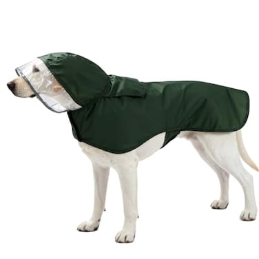 Petsyards Raincoat Packable Hooded Dog Rain Jacket Reflective Strips Lightweight Adjustable Poncho for Small Medium Large Dogs Army GreenXS Back11 Inches