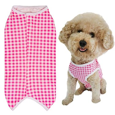 Kukaster Pet Dogs Recovery Suit Post Surgery Shirt for Puppy Wound Protective Clothes for Little AnimalsPink White Plaidm