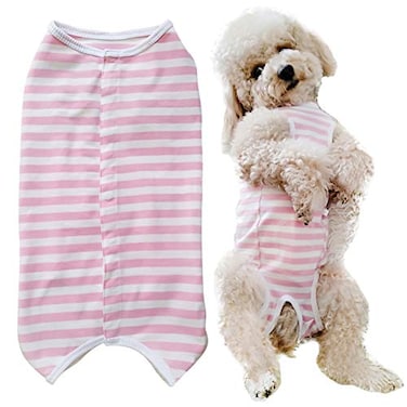 Kukaster Pet Dogs Recovery Suit Post Surgery Shirt for Puppy Wound Protective Clothes for Little AnimalsPink White StripeXXS