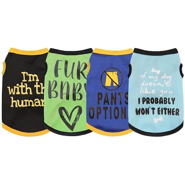 Paiaite Elevate Your Pets Seasonal Style with Playful Panache 4Piece Set of Dog Shirts Featuring Hilarious Printed Patterns for Airy Comfort in Summer and Fall Classic Set 2 XSmall