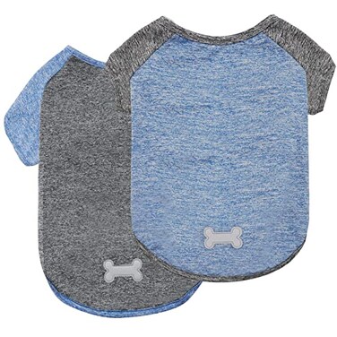 KYEESE 2 Pack Dog Shirts with Sleeves Lightweight Sun Protection Quick Dry TShirts for Small Dogs with Sensitive Skin Soft Breathable Summer Clothes Reflective for Night Walks Blue Grey M