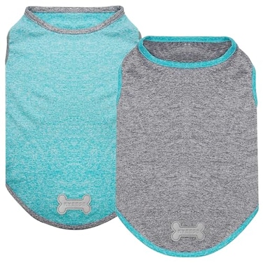KYEESE 2 Pack Sun Protection Dog Shirts Quick Dry Soft Stretchy Dog TShirts with Reflective Label Tank Top Sleeveless Vest Pet Clothes for Small Pet Large GreyBlue