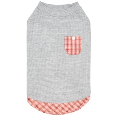 KYEESE Waffle Dog Shirts for Small Dogs Soft Breathable TShirts Lightweight Sleeveless Pet Vest Stretchy Puppy Clothes with Pocket Decoration and Plaid Patchwork Design Medium