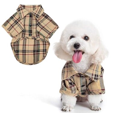 PUPTECK Plaid Dog Shirt Cute Puppy Cat Polo TShirt Soft Pet Clothes Outfit for Small Medium Dogs Costume M