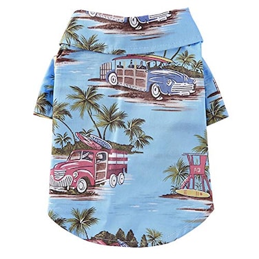 Tangpan Hawaiian Beach Coconut Tree Print Dog Shirt Summer Camp Shirt Clothes XS10 Light Blue