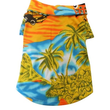 Tangpan Hawaiian Beach Coconut Tree Print Dog Shirt Summer Camp Shirt Clothes YellowS