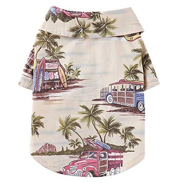 Tangpan Summer Pet Daisy Hawaiian Beach Plaid Print Shirts Clothes for Dog Beige XL