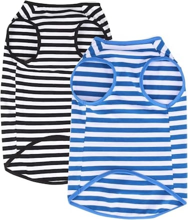 WEONE Dog Shirt Striped Cotton ShirtPet Breathable Soft Basic Clothes for Small Medium Larg Boy Girl DogsBlack Blue XS