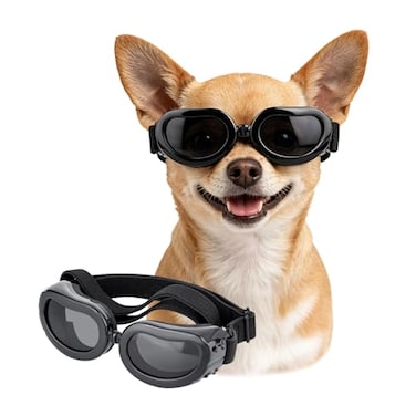 PETLESO Dog Sunglasses Small Breed UV Protection Small Dog Goggles Wind Dust Proof Small Goggles with Adjustable Straps Black