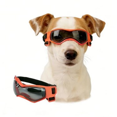 Enjoying Dog Sunglasses Medium Breed Dog Goggles UV Protection Cycling Eye Protection for MediumSmall Dogs Outdoors Breathable Windproof Dustproof AntiFog Adjustable Straps Cool Orange
