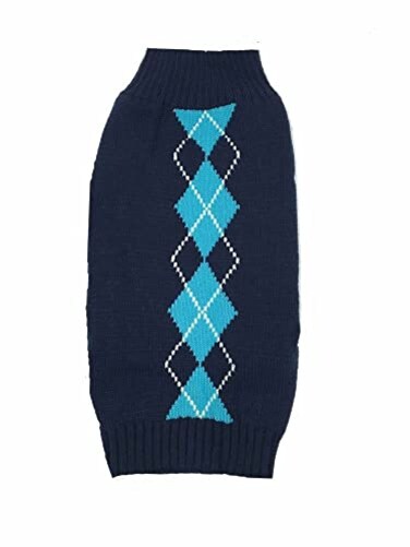 Alemon Navy Blue Argyle Dog Sweater Knit Plaid Cat Sweater XSmall XS Back Length 10