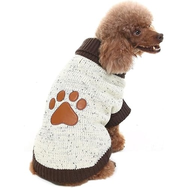 BINGPET Turtle Neck Knitted Dog SweaterDog Sweaters for Small Medium Large Dogs with Brown Bone PatternPuppy Winter Warm Cloth for Cold Weather Thermal Wear