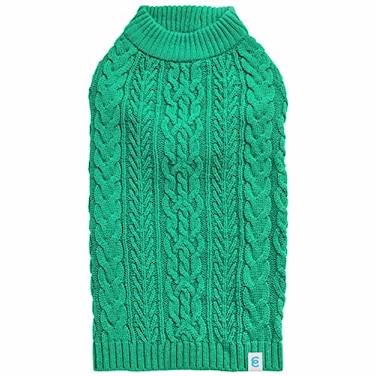 Blueberry Pet Classic Dog Sweater Wool Blend Cable Knit Pullover Crewneck Winter Clothes in Emerald Back Length 16 Medium Warm Coat for Pet16 inch Pack of 1