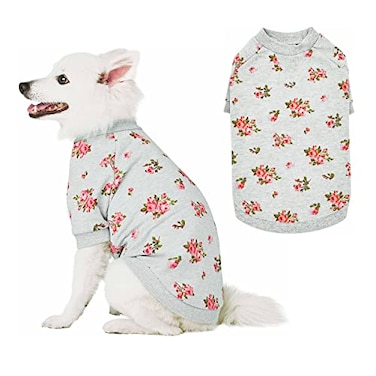 Blueberry Pet Floral Rose Print Pullover Sweatshirt for Dogs 14 inch Back Length Lightweight Spring Outfit in Grey
