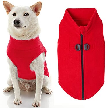 Gooby Zip Up Fleece Vest Fleece Jacket Sweater with Zipper Closure and Leash Ring Red Large
