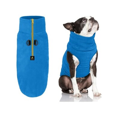 Gooby Half Zip Up Fleece Vest Dog Sweater Blue Large Soft Warm Pullover Fleece Headin Dog Jacket with Dual D Ring Leash for Small to Medium Dogs