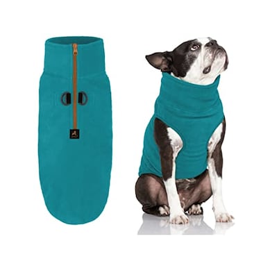 Gooby Half Zip Up Fleece Vest Dog Sweater Turquoise XLarge Soft Warm Pullover Fleece Headin Dog Jacket with Dual D Ring Leash for Small to Medium Dogs