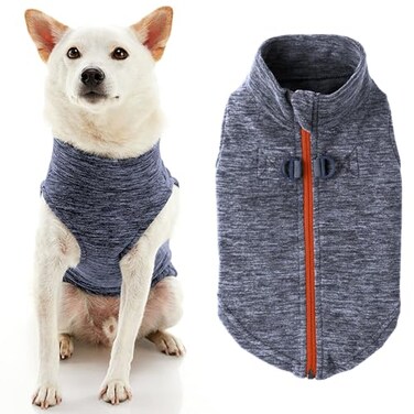 Gooby Zip Up Fleece Dog Sweater Gray Wash XLarge Warm Pullover Fleece Stepin Dog Jacket with Dual D Ring Leash for Small to Medium Dogs