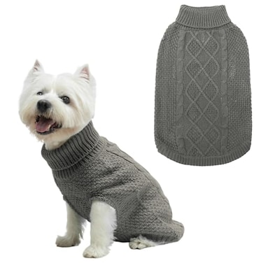 Mihachi Turtleneck Dog Sweater Winter Coat Apparel Classic Cable Knit Clothes with Leash Hole for Cold Weather Ideal Gift for Pet in New Year