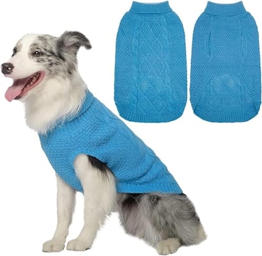 Mihachi Turtleneck Dog Sweater Winter Coat Apparel Classic Cable Knit Clothes with Leash Hole for Cold Weather Ideal Gift for Pet in New Year