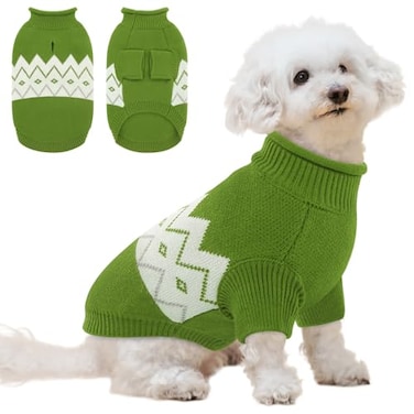Queenmore Warm Dog Sweater Soft Pet Knitwear Knitted Pullover Winter Pet Clothes for Small Medium Dogs Cats Green