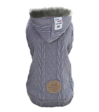 Izefia Rdc Pet Clothes Dog Cat Woolen Sweater with Cap Winter Warm Turtleneck Fleece Coat L ClassicGrey