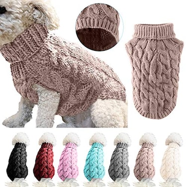 Winmany Pet Dog Turtleneck Knitting Sweater Coat Winter Warmer Thickening Pullover Knitwear Crochet Coat Clothes for Small Medium Dog Cat