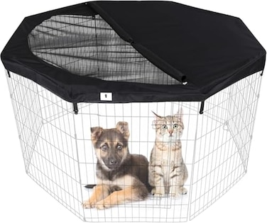 HiCaptain Pet Playpen Top Cover for Indoor and Outdoor Use EscapeProof and Sunshade Shield Protector Fits for 24 inches Wide 8 Panel Dog Crate Pen Black with Adjustable Half Mesh