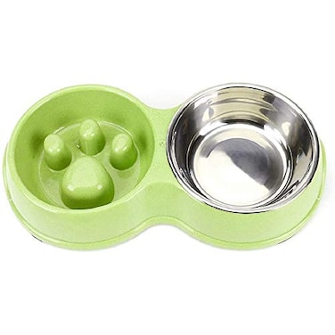 DS.PETTING DSPETTING Slow Feeder Dog cat Double Bowl Stainless Steel and AntiChoking Green