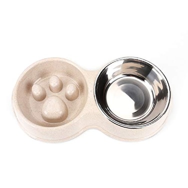 DS.PETTING DSPETTING Slow Feeder Dog cat Double Bowl Stainless Steel and AntiChoking White