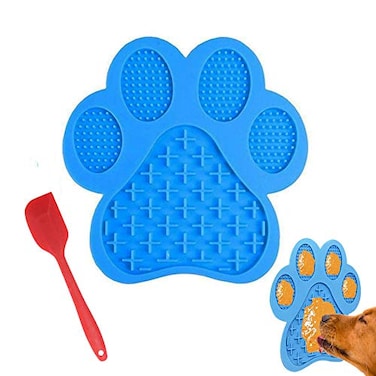 UMOYIT Licking Mat for Dog Anxiety Peanut Butter Slow Feeder Bowl Pad With Strong Suction to Wall for Pet Bathing Grooming and Training Blue