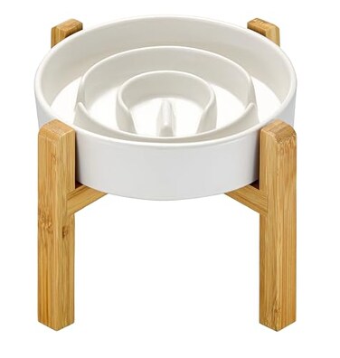 MOPANG Ceramic Slow Feeder Dog Bowls Elevated 20 Cups Slow Feeder for Medium Dogs Puzzle Maze Bowl to Slow Down Eating 30oz 8in White