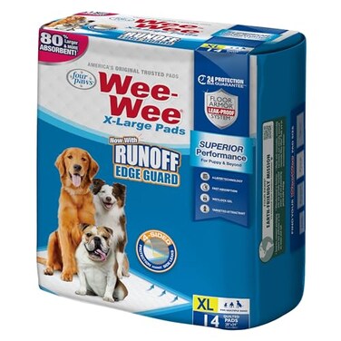 Four Paws WeeWee Superior Performance Unscented ExtraLarge Pee Pads for Dogs Puppies Quilted LeakProof Dog Housebreaking Potty Training Floor Protection 28 x 34 14 Count