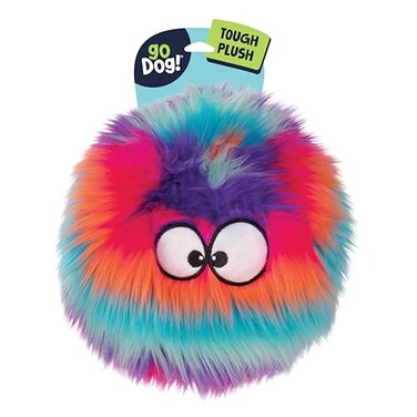 goDog Furballz Squeaky Plush Ball Dog Toy Chew Guard Technology Cool Rainbow Large