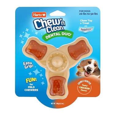 Hartz Chew n Clean Chew Toy and Treat in One Chicken Flavored TriPoint Dog Toy Medium