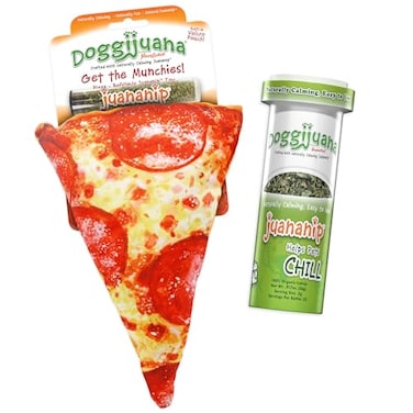 Doggijuana Refillable Juananip Toy Bundle Pizza Bundle Funny Dog Toy Plush with Catnip and Refill Calming Aid for Dogs Interactive Chew Toy for Play