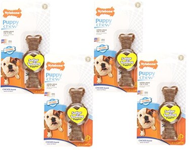 Nylabone Just for Puppies Chicken Flavored Teething Chew Ring Bone Petite Size 4 Pack