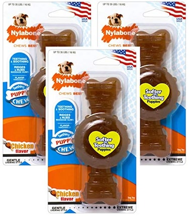 Nylabone 3 Pack of Puppy Teething Ring Bone Chicken Flavor Wolf SizeUp to 35 lbs