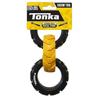 Tonka Rubber 3Ring Tug Dog Toy Lightweight Durable and Water Resistant 75 Inches for MediumLarge Breeds Single Unit YellowBlack