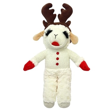 Multipet Holiday Lamb Chop with Reindeer Antlers Plush Dog Toy 13 Standing Lamb