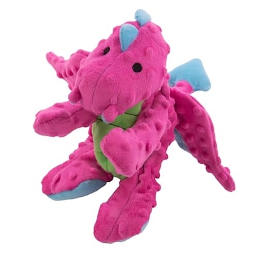 goDog Dragons Squeaky Plush Dog Toy with Chew Guard Technology Durable Fabric Squeaker for Active Play Pink Large